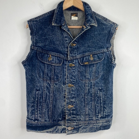 Vintage 90s Lee Denim Vest 18 Acid Wash USA Cut off Western Trucker Retro Grunge - Picture 8 of 8